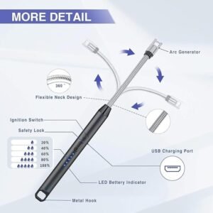 USB Rechargeable Electric Gas Lighter Windproof Flameless Plasma Lighter Portable Electric Arc Lighter for Kitchen BBQ Camping Candle Lighting - Image 4