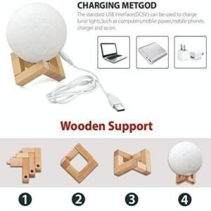 3D Moon Lamp LED Moon Light Decorative Night Lamp with Realistic Moon Surface Texture for Bedroom Decoration - Image 3