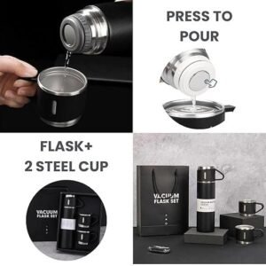 Vacuum Flask Set Stainless Steel Insulated Thermos Bottle Set with Cups for Hot and Cold Beverage Storage - Image 3