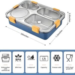 4 Compartment Lunch Box Food Storage Container with Separate Sections Leak Resistant Lunch Box for Office School Meals - Image 3