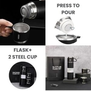 Vacuum Flask Set Stainless Steel Insulated Thermos Bottle Set with Cups for Hot and Cold Beverage Storage - Image 6