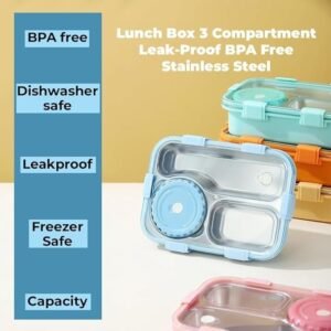 3 Compartment Lunch Box Food Storage Container with Divided Sections Leak Resistant Lunch Box for Office School and Travel Meals - Image 5
