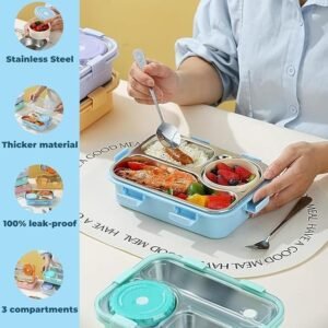 3 Compartment Lunch Box Food Storage Container with Divided Sections Leak Resistant Lunch Box for Office School and Travel Meals - Image 6