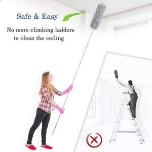 Grey Fan Duster Microfiber Ceiling Fan Cleaning Duster Long Handle Dust Cleaner for Ceiling Fans Blinds and High Surfaces - Image 3