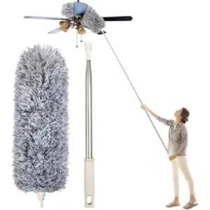 Grey Fan Duster Microfiber Ceiling Fan Cleaning Duster Long Handle Dust Cleaner for Ceiling Fans Blinds and High Surfaces - Image 1