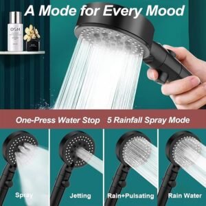 5 Gear Shower Head High Pressure Adjustable Shower Head with Five Spray Modes Water Saving Bathroom Shower Attachment - Image 3