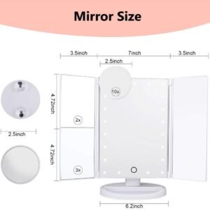 Tri-Fold Makeup Mirror with Lights 3 Panel LED Lighted Vanity Mirror with Touch Control Adjustable Brightness 180 Degree Rotation Cosmetic Makeup Mirror - Image 3