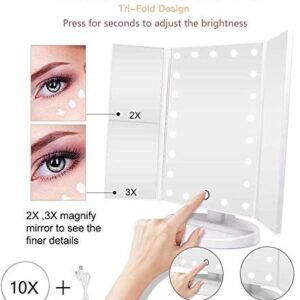 Tri-Fold Makeup Mirror with Lights 3 Panel LED Lighted Vanity Mirror with Touch Control Adjustable Brightness 180 Degree Rotation Cosmetic Makeup Mirror - Image 4