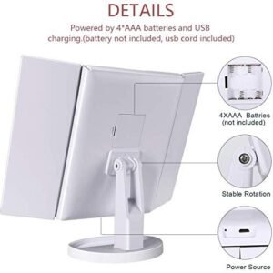 Tri-Fold Makeup Mirror with Lights 3 Panel LED Lighted Vanity Mirror with Touch Control Adjustable Brightness 180 Degree Rotation Cosmetic Makeup Mirror - Image 5
