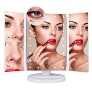 Tri-Fold Makeup Mirror with Lights 3 Panel LED Lighted Vanity Mirror with Touch Control Adjustable Brightness 180 Degree Rotation Cosmetic Makeup Mirror - Image 1