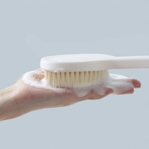 White Body Brush Bath Brush with Handle for Back Scrubbing Skin Exfoliation and Shower Massage - Image 6