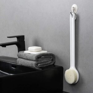 White Body Brush Bath Brush with Handle for Back Scrubbing Skin Exfoliation and Shower Massage - Image 9
