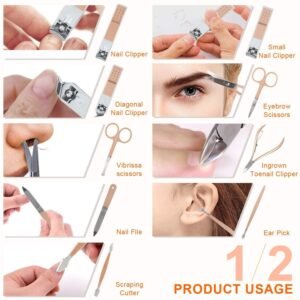 18 Pcs Manicure Kit Professional Stainless Steel Nail Care Set Grooming Tools for Nail Clipping Cuticle Trimming Pedicure and Facial Grooming with Portable Travel Case - Image 3