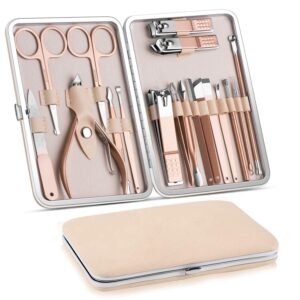 18 Pcs Manicure Kit Professional Stainless Steel Nail Care Set Grooming Tools for Nail Clipping Cuticle Trimming Pedicure and Facial Grooming with Portable Travel Case - Image 1