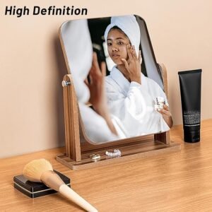 Wooden Desk Square Makeup Mirror Large Size Tabletop Vanity Mirror with Wooden Frame Adjustable Angle Cosmetic Mirror for Makeup Dressing Table - Image 3