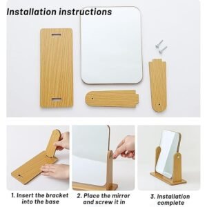 Wooden Desk Square Makeup Mirror Large Size Tabletop Vanity Mirror with Wooden Frame Adjustable Angle Cosmetic Mirror for Makeup Dressing Table - Image 5