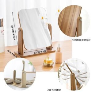 Wooden Desk Square Makeup Mirror Large Size Tabletop Vanity Mirror with Wooden Frame Adjustable Angle Cosmetic Mirror for Makeup Dressing Table - Image 7