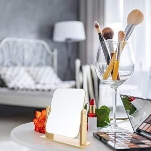 Wooden Desk Square Makeup Mirror Large Size Tabletop Vanity Mirror with Wooden Frame Adjustable Angle Cosmetic Mirror for Makeup Dressing Table - Image 8