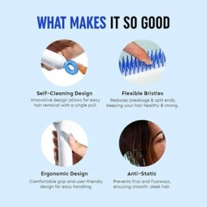 Self Cleaning Hair Brush Detangling Hairbrush with One Click Hair Removal Button for Smooth Hair Styling and Easy Brush Cleaning - Image 4
