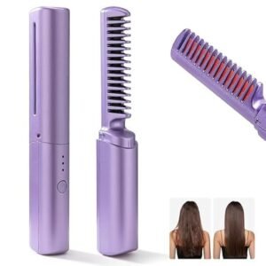 Rechargeable Mini Hair Straightener Comb Portable Hair Straightening Brush Cordless Styling Tool for Travel - Image 2