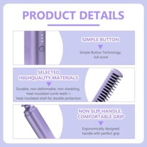 Rechargeable Mini Hair Straightener Comb Portable Hair Straightening Brush Cordless Styling Tool for Travel - Image 7