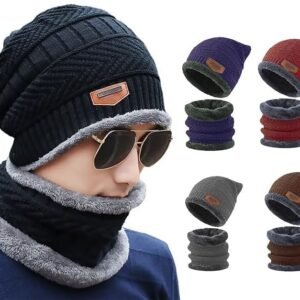 Winter Cap and Scarf Set Warm Knit Beanie Hat and Neck Scarf Combo for Cold Weather Outdoor Protection - Image 1