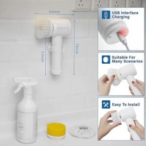 5 In 1 Magic Brush Electric Cleaning Brush with Multiple Brush Heads for Bathroom Kitchen and Household Cleaning - Image 2