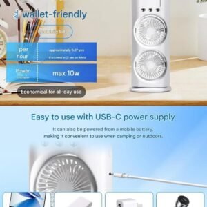 Double End Air Cooler Mist Fan Portable Dual Fan Cooling Device with Water Mist Spray for Personal Cooling and Desk Use - Image 7