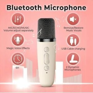 K12 Speaker Portable Bluetooth Karaoke Speaker with Wireless Microphone LED Lights and Rechargeable Battery - Image 6