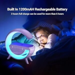 G-Shape LED Wireless Charging Speaker Lamp Bluetooth Speaker Night Lamp with Wireless Phone Charging and Ambient LED Lighting - Image 2