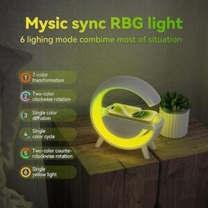 G-Shape LED Wireless Charging Speaker Lamp Bluetooth Speaker Night Lamp with Wireless Phone Charging and Ambient LED Lighting - Image 3