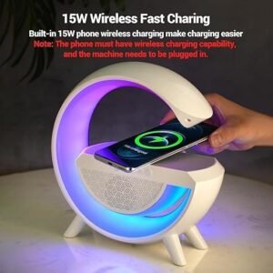G-Shape LED Wireless Charging Speaker Lamp Bluetooth Speaker Night Lamp with Wireless Phone Charging and Ambient LED Lighting - Image 4