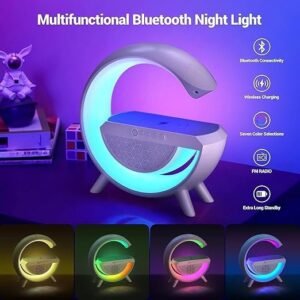 G-Shape LED Wireless Charging Speaker Lamp Bluetooth Speaker Night Lamp with Wireless Phone Charging and Ambient LED Lighting - Image 5