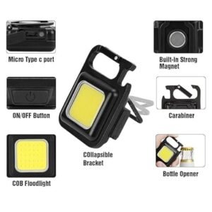 Rechargeable LED COB Keychain Light Portable Mini Flashlight with Bright COB LED Emergency Keychain Torch - Image 3