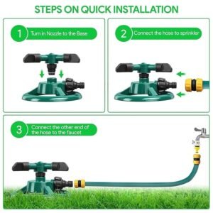3 Arm Sprinkler Rotating Garden Water Sprinkler for Lawn Irrigation Garden Watering and Outdoor Plant Care - Image 5