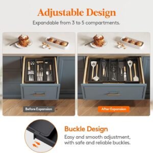 Kitchen Drawer Organizer Black Expandable Cutlery Tray Adjustable Utensil Organizer for Kitchen Drawer Storage - Image 5