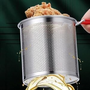 Deep Frying Pot With Strainer Stainless Steel Deep Fryer Pot with Oil Strainer Basket for Cooking Fries Chicken and Frying Foods - Image 2